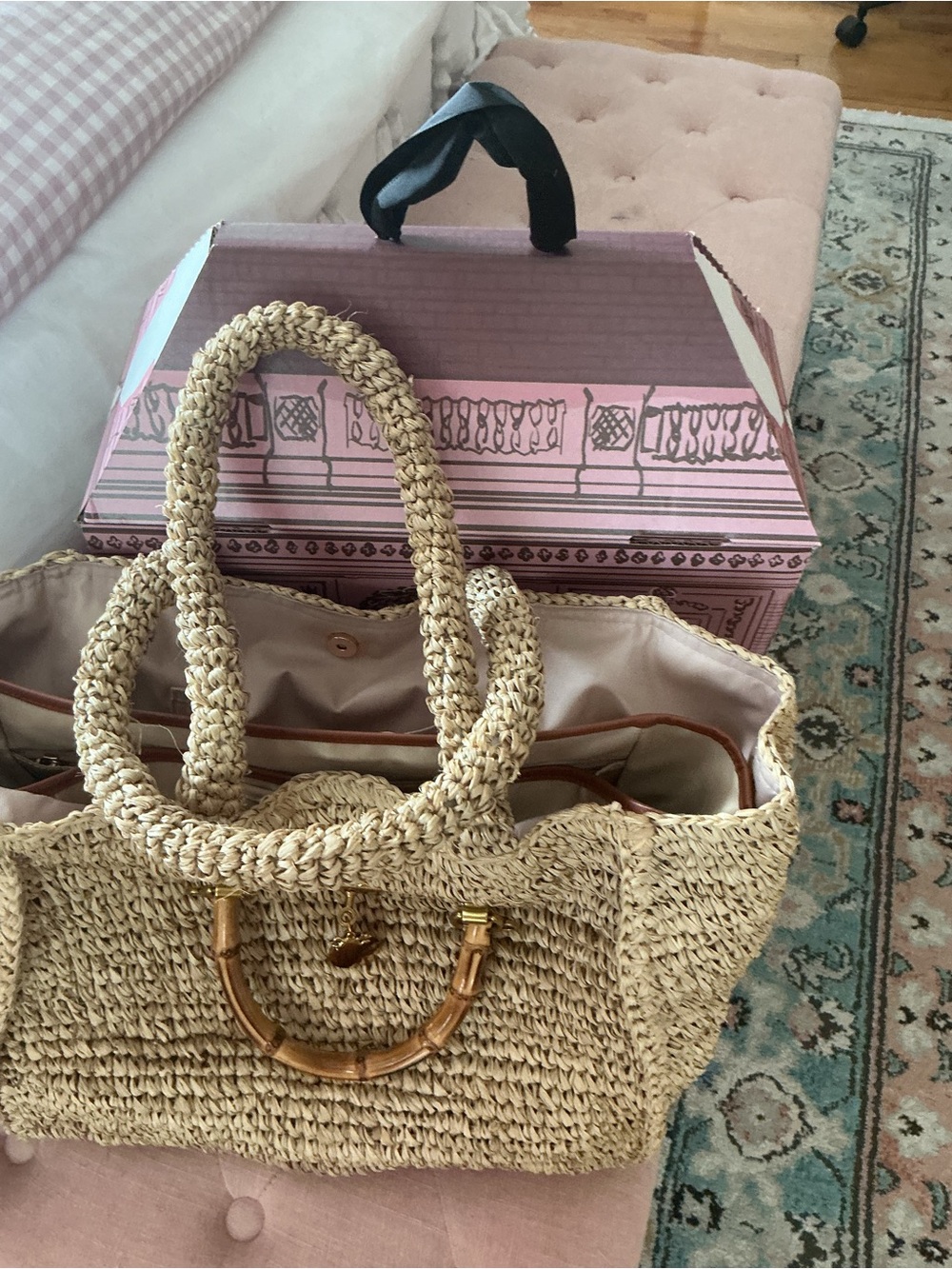MME Mink Astrud Woven Straw Tote Bag with Bamboo Handles - Natural - Picture 3 of 7